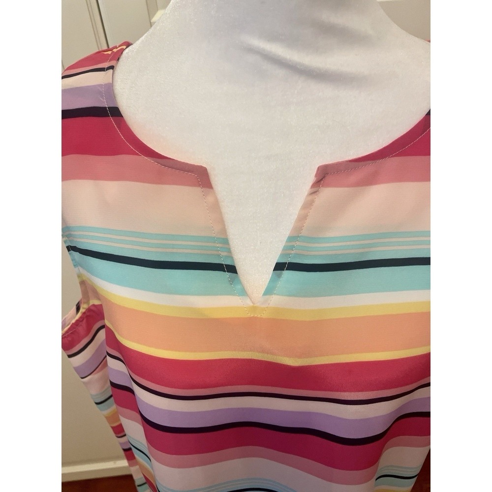 Christopher & Banks Womens Large  Colorful Striped Sleeveless V-Neck Blouse Top - Picture 2 of 5